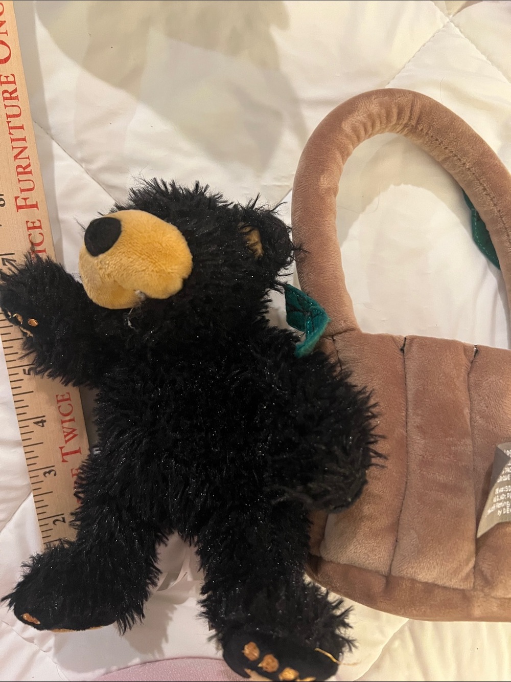 Plush Black Bear with Brown Log Carrier - Kids Stuffed Toy